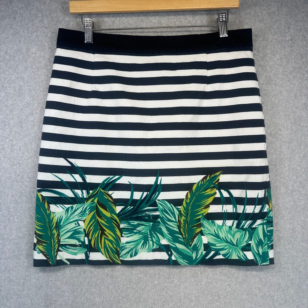Jaqueline Smith Skirt Womens Size 8 Black White Striped Leaves Print Pencil Zip